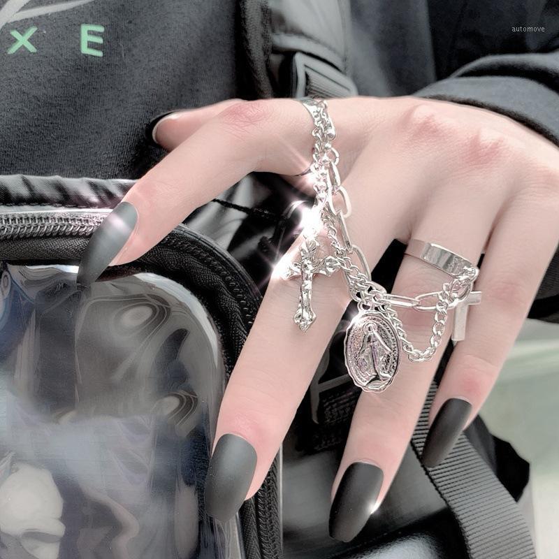 

Korea Fashion Personality Punk Jesus Cross Adjustable Hip Hop Long Tassel Chain Joint Finger Rings for Women Men Party Jewelry1