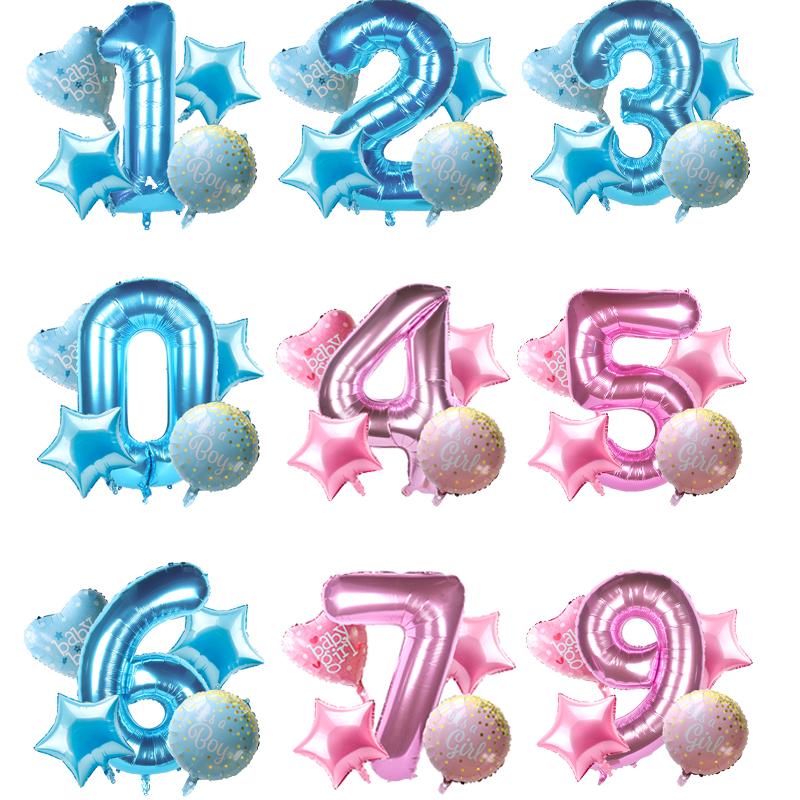 

5pcs/kit Pink blue Girl boy Digit foil balloon Baby shower Girlish 0 1 2 3 4 5 6 7 8 9 number ballon Kids birthday party decor