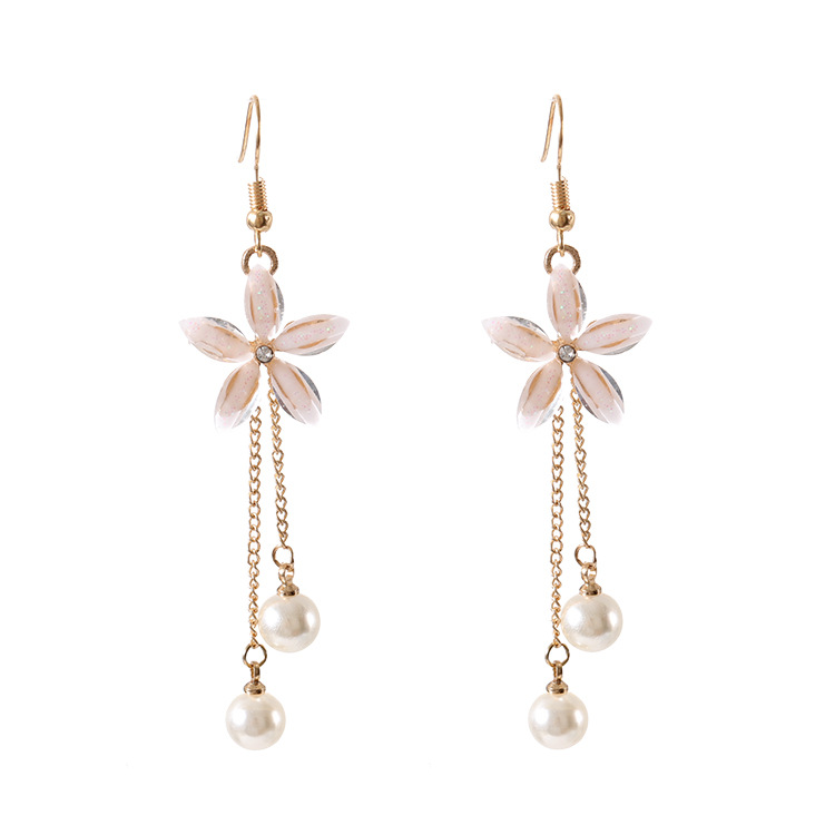 

Fashionable long pearl tassel flower earrings female temperament wild hook earrings jewelry accessories