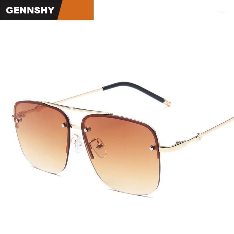 

Sunglasses 2021 Est Europe And America Metal Men Big Square Rimless Lady Over Size Gradient Brown Ocean Lenses1