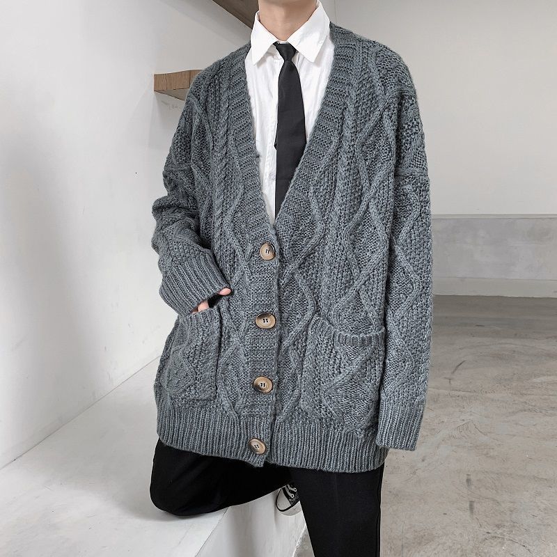 

Men's Sweater 2021 Spring New Knitted or Deep Version Trend Neutron Cardigan Sweatshirt Adolescents Y033, Milky white.