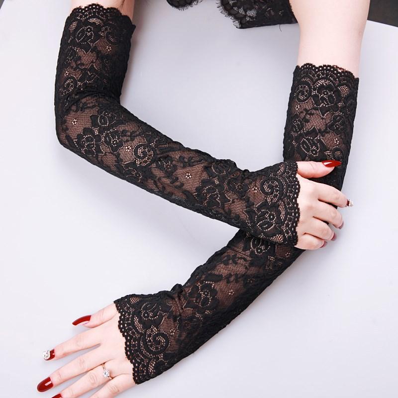 

Rose Flower Pattern Sexy Summer Female Half Finger Sunscreen Long Lace Gloves Women Sun Protection Driving Breathable Gloves