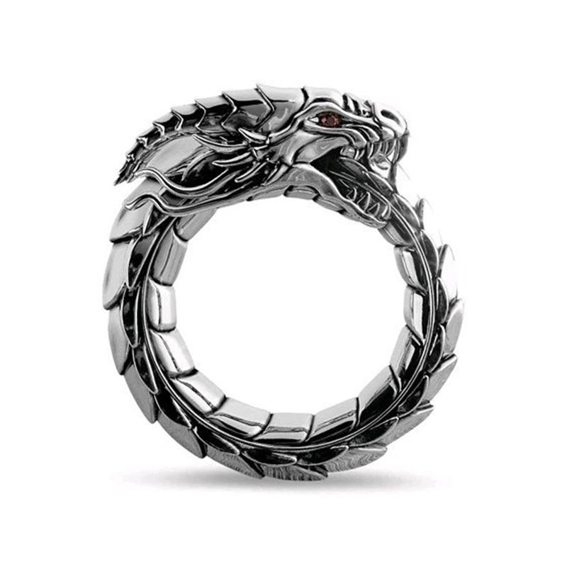 

Vintage Silver Colour Mens Fashion Punk Wind Ring Nordic Mythical Jewelry Hip Hop Viking Dragon Stainless Steel Ring