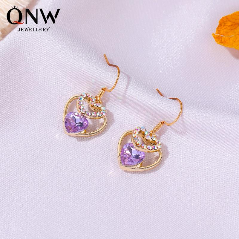 

New Korean Fashion Love Celebrity Heart Shaped Crystal Peach Women Earrings