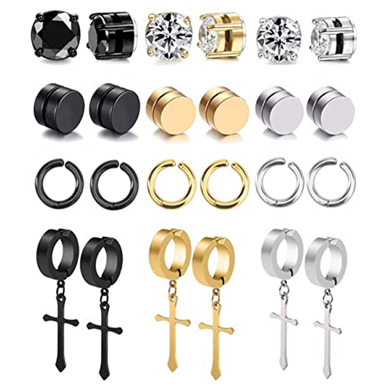 

12 Pairs of 316L Stainless Steel Magnetic Earrings for Men and Women Clip-on Non-piercing Cool Earrings Set