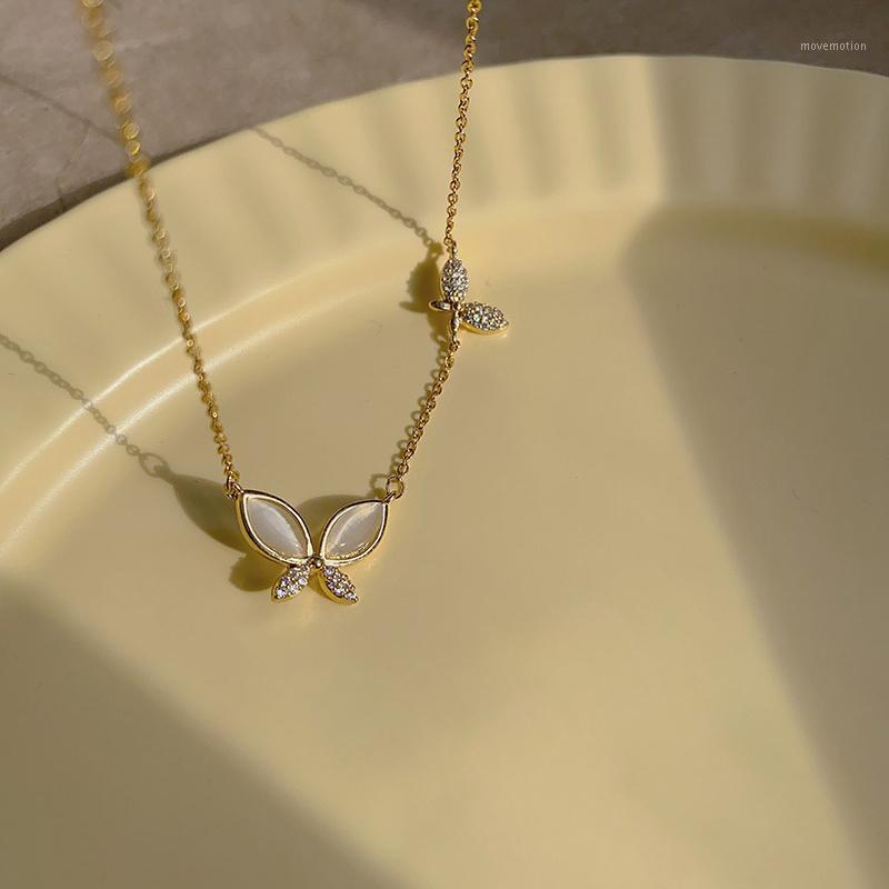 

2020 Trendy Korea Chokers Necklaces Fashion Jewelry Exquisite Inlaid Zircon Opal Butterfly Pendant Elegant Female Necklace 1431