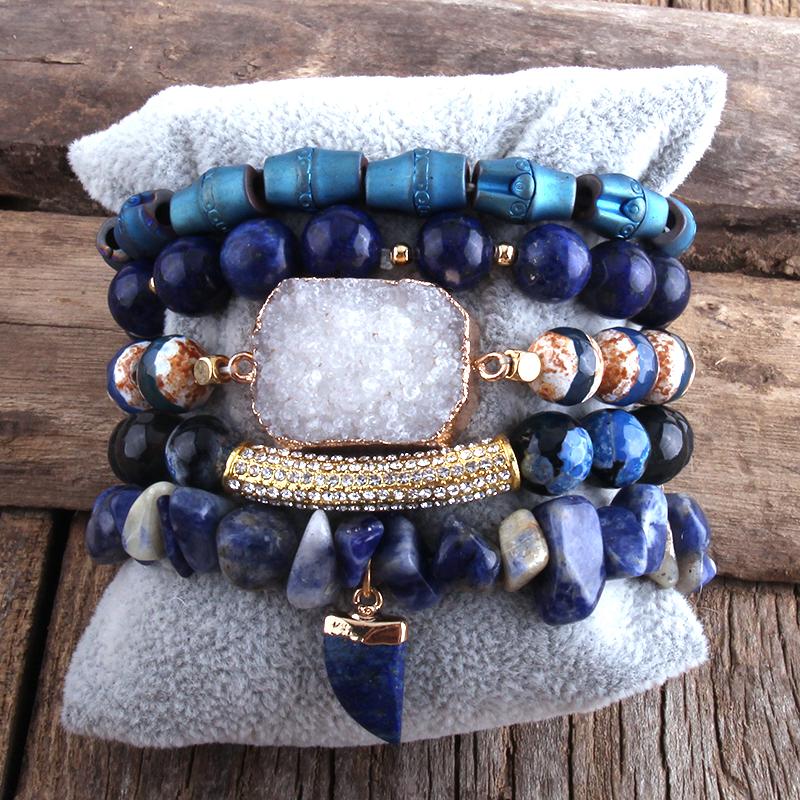 

MD New Designer Boho Tiger Eye Stones Beaded Bracelet Natural Stone Charms 5pc Bracelets Sets For Women Jewelry Gift DropShip