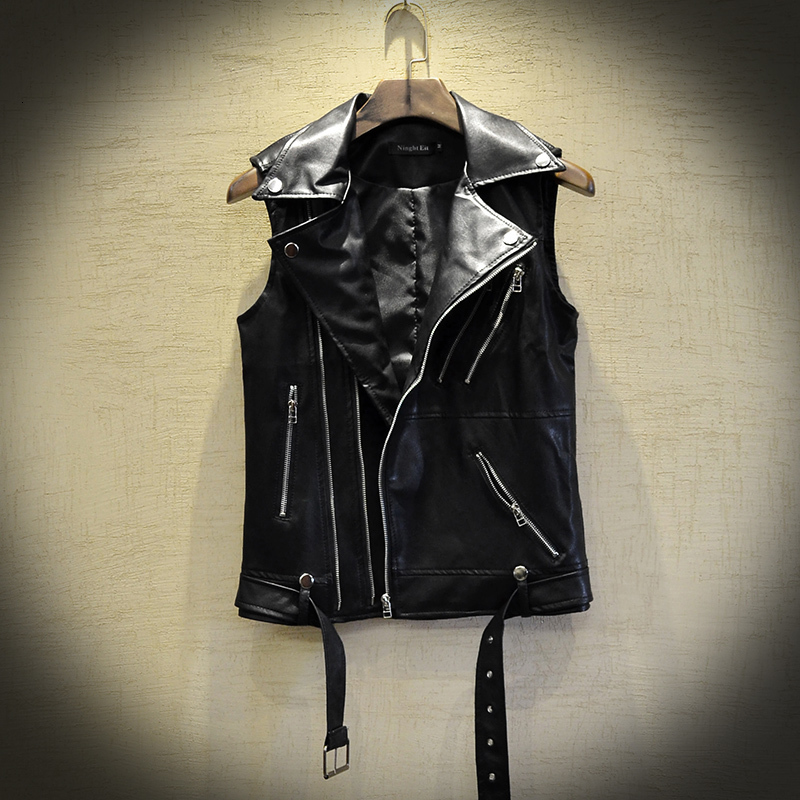 

2021 Spring Summer Men's Fashion New Country Thin Club Tide Vest Fashionable Leather Vests H2UW, Black