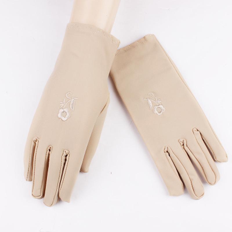 

Spring and summer thin breathable spandex gloves sunscreen high elasticity rust flower tightness etiquette tray riving gloves