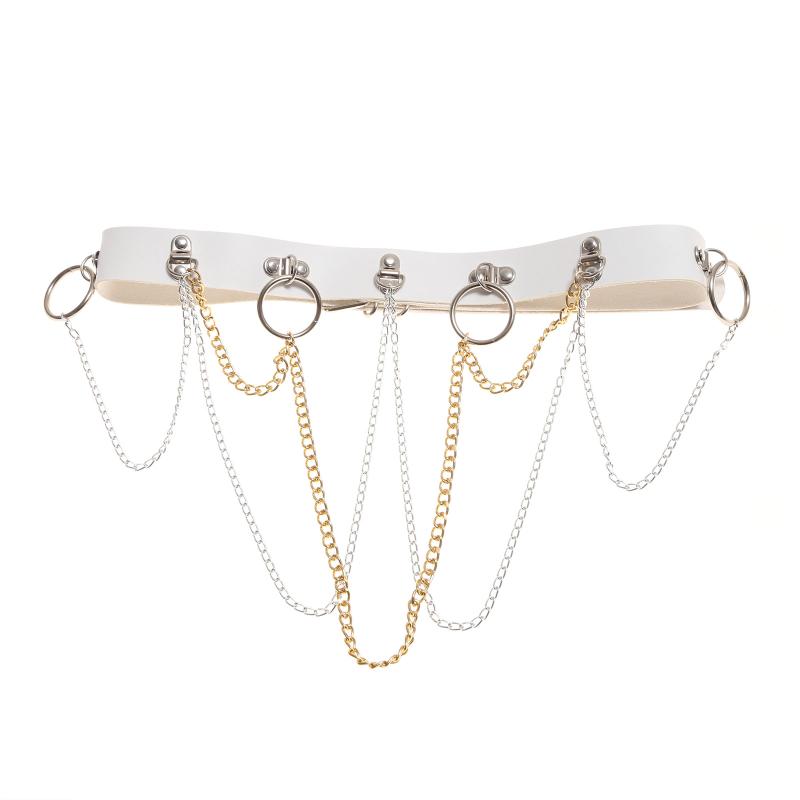 

Women Harajuku Punk Waist Belt Fashion Metal Tassel Chain Waistband Adjustable Wetlook Faux Leather Belts Sexy Pole Dance Girdle, White