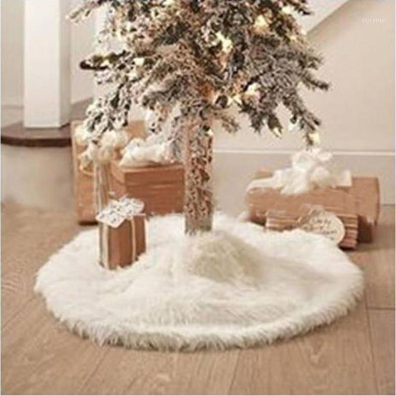 

78cm Large Christmas Tree Skirt White Long Haired Plush Xmas Tree Skirts Fur Carpet Christmas Party Home Decor 31