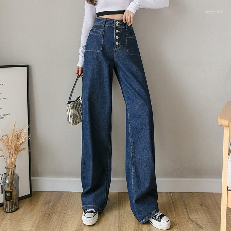 

Woman Jeans High Waist Clothes Wide Leg Denim Clothing Buttons Blue Streetwear Vintage Quality Fashion Straight Pants1, Dark blue