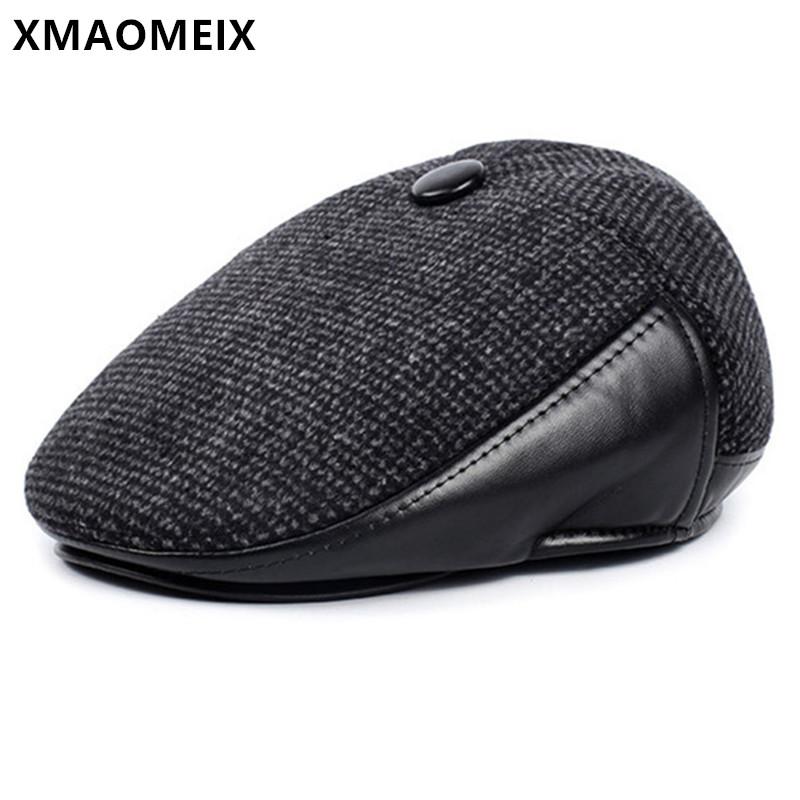 

XMAOMEIX New Winter Men's Warm Hat Thick Fluff Berets Thermal Earmuffs Caps For Adult Men Simple fashion Dad's Hats Snapback Cap, Black
