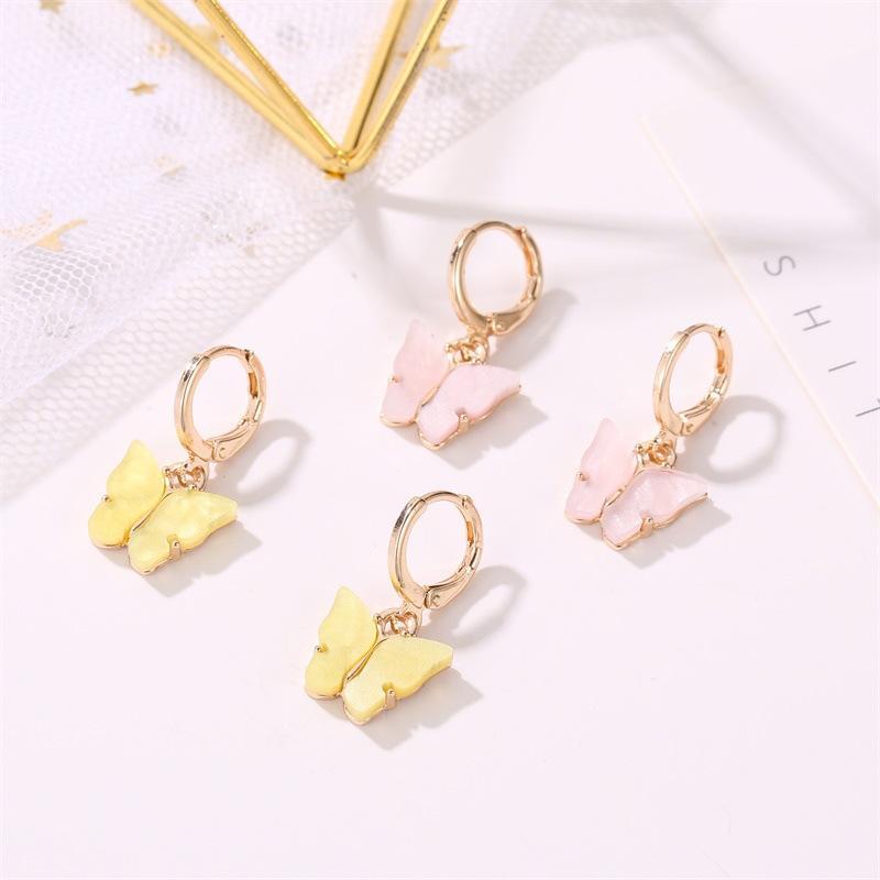 

Korean version of the new jewelry fashion color acrylic butterfly pendant earrings small fresh sweet colorful woman earrings1
