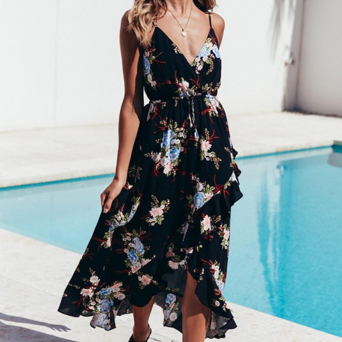 

V-neck Dress Printed Harness Dovetail Skirt