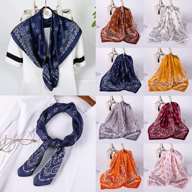 

Scarves 70Cm Floral Print Square Scarf Silk Women Bandana Stewardess Hostess Ladies Office Neckerchief Neckband Decoration