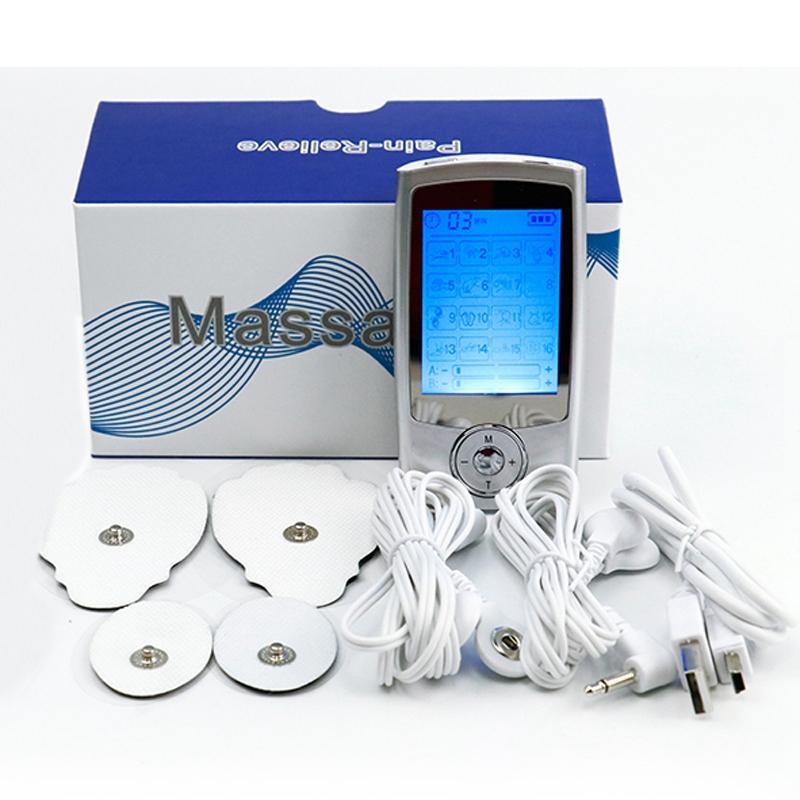 

16 Mode Digital Electronic Pulse Massager Electronic Mini Personal Nerve Stimulator Electro Stimulation Pain Silver