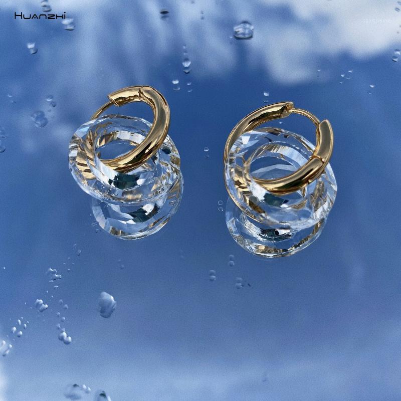

HUANZHI 2020 New Transparent Circle Hoop Earrings Gold Metal Geometric Big Round Earrings for Women Girl Wedding Jewelry1