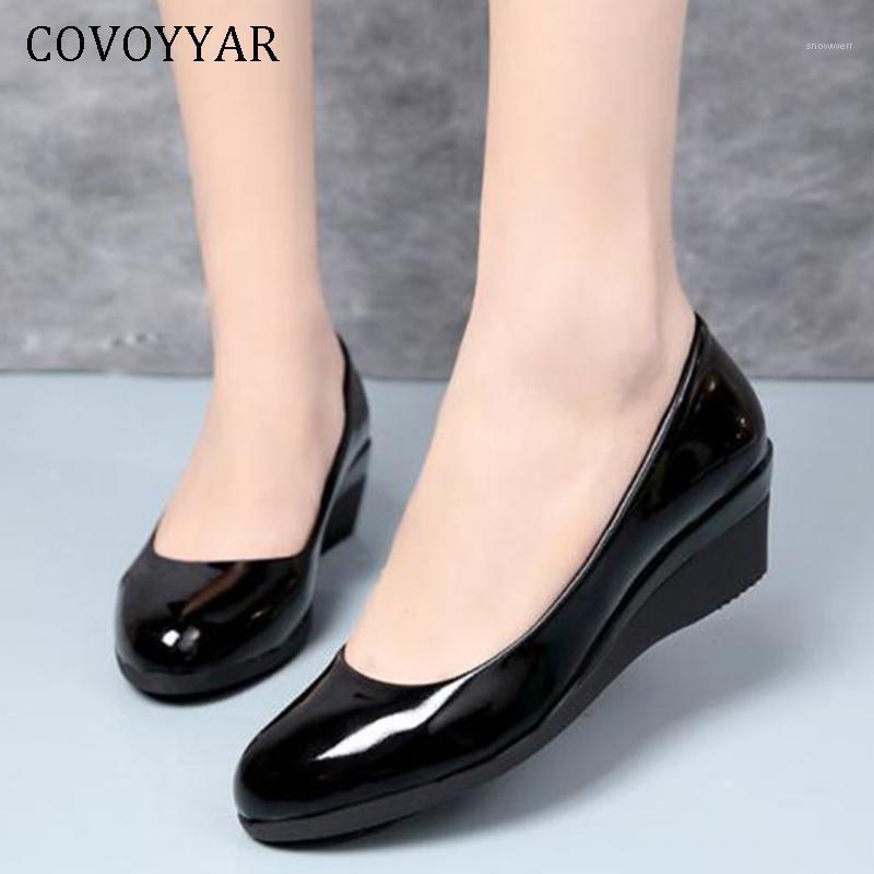 

COVOYYAR 2021 Wedge Women Shoes Black 5cm High Heels Dress Office Work Lady Pumps Spring Autumn Casual Shoes Slip on WHH1771, Matte