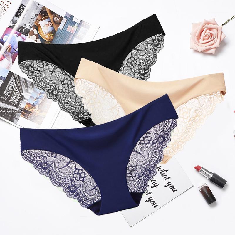 

3pcs/lot Lace Briefs For Women Sexy Seamless Panties Plus Size Low-Rise Underpants Transparent Female Lingerie Underwear #F1, E 3pcs