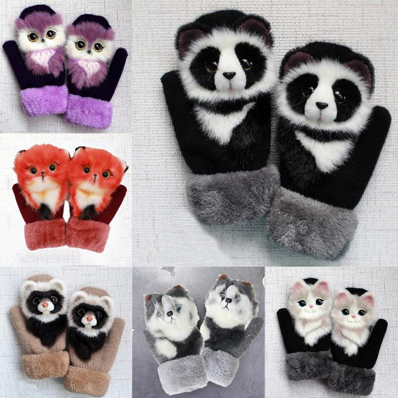 

Women Men Winter Knitted Gloves Cute 3D Fluffy Cartoon Animal Thermal Mittens 875B