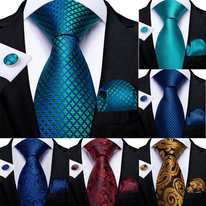 

DiBanGu Men Necktie Teal Blue Paisley Designer Silk Wedding Tie For Men Tie Hanky Cufflink Set Business Party Dropshipping