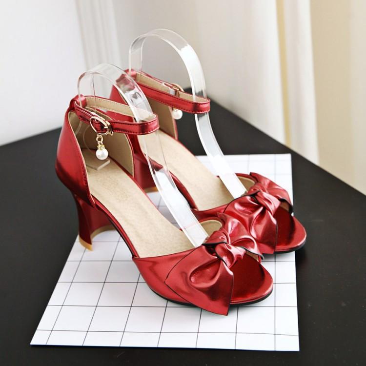 

Big Size 9 10 11 12 high heels sandals women shoes woman summer ladies Fish beak with bow buckle, Pink