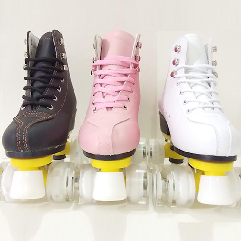 

4 Wheels Skating Shoes Roller Skates Double Row Sliding Inline Roller Sneakers Training Fashion Sport Shoes Black White Flash, Black without flash