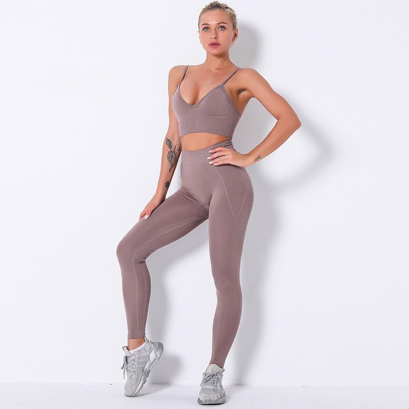 

Seamless Yoga Set Women Fitness Clothing Sportswear Woman Gym Leggings Padded Push-up Strappy Sports Bra 2 Pcs Sports Suits