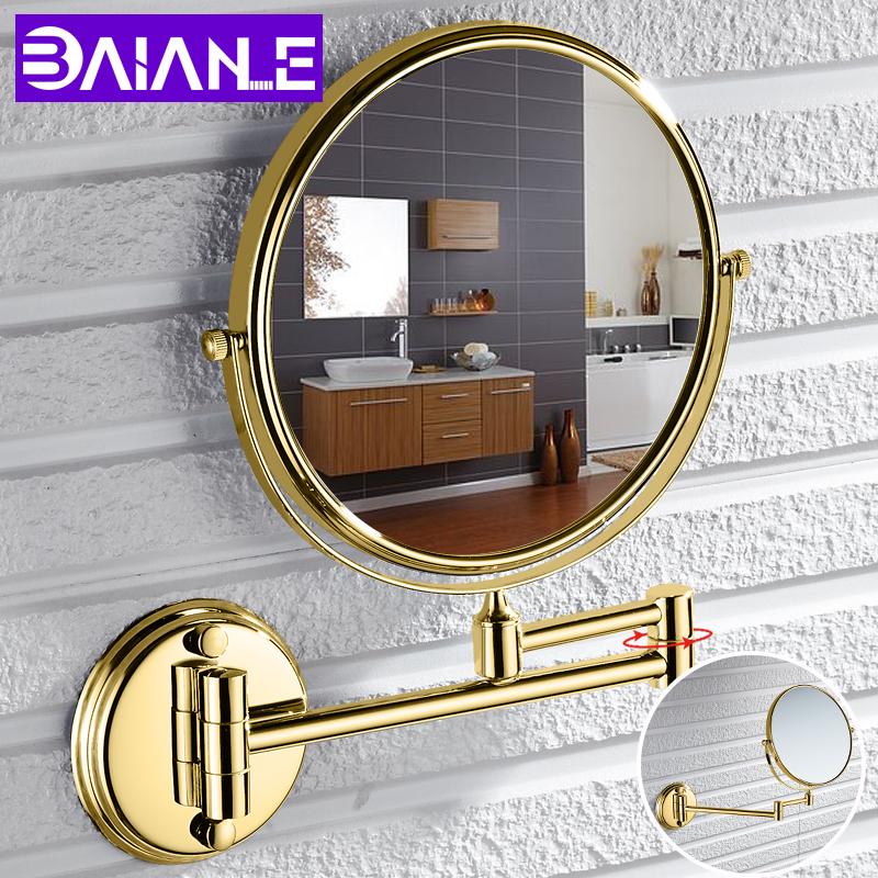

Bathroom Mirror Stainless Steel Wall Mounted Cosmetic Mirror Magnifying Make Up Gold 8 Inch Folding Double Sided Rotating