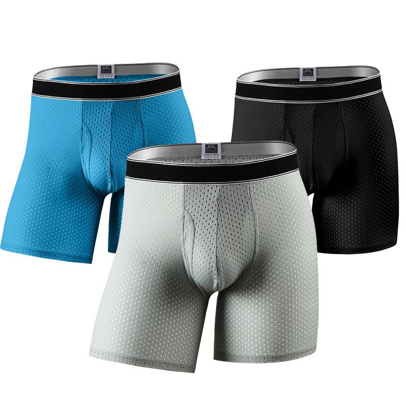 

Fashion Underwear Men's Ice Silk Mesh Boxer Shorts Underpants Sexy Breathable Long Boxer Shorts, Red