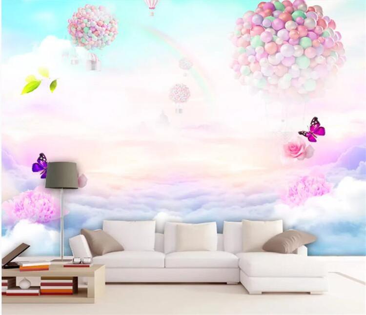 

Child room background wall decoration large mural 3d wallpaper dream rose butterfly rainbow sky photo mural wallpaper1, Silk cloth