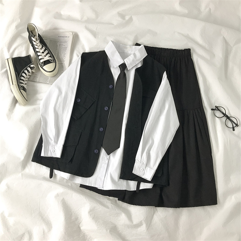 

2021 Female 2 Spring Suits New Korean White Shirt Vest Two Fashion Mail Sets 4WAT, Multi