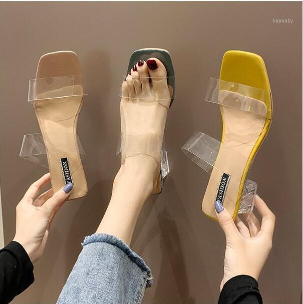 

2020 Clear Heels Slippers Women Sandals Summer Shoes Woman Transparent High Pumps Wedding Jelly Buty Damskie Sexy Square Heels1, Beige