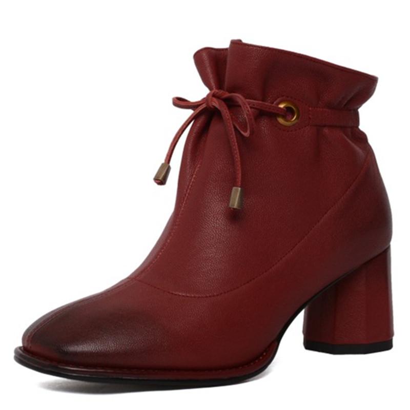 

2020 Retro Thick High Heel Leather Women Short Boots Retro Fashion Elegant Autumn And Winter Ladies Ankle Boots, White