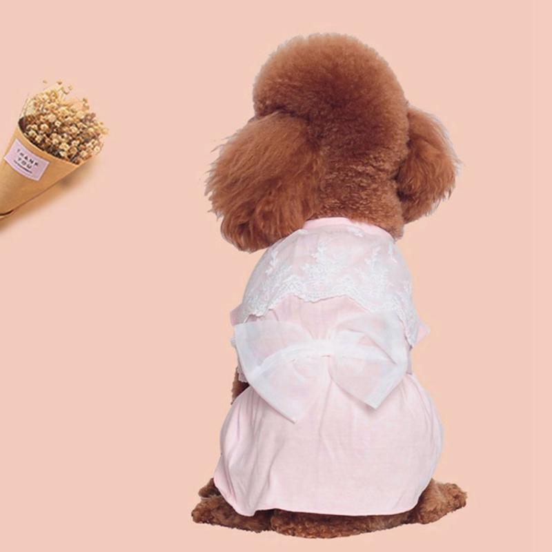 

Pet Classical Cute Cotton Chiffon Dress Soft Lace Knot Bow Wedding Dress Pet Summer Wearing Costume