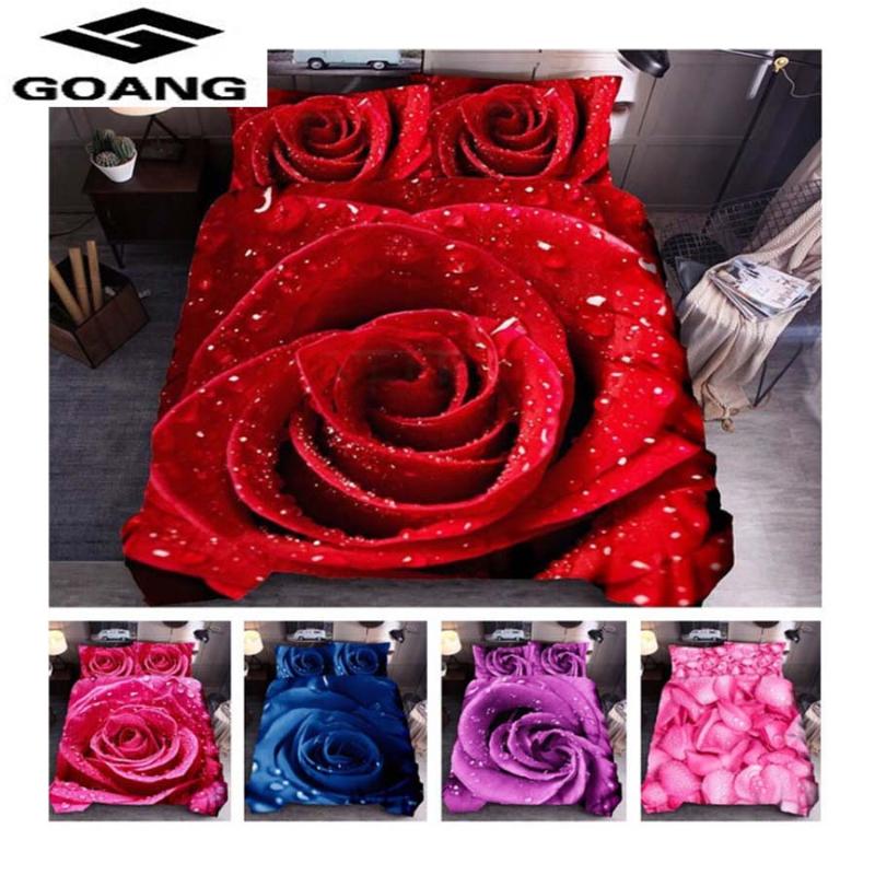 

GOANG 3d Bedding Set  Full Queen King AU Single UK Double Size bed sheet duvet cover and pillowcase home textiles water rose, White
