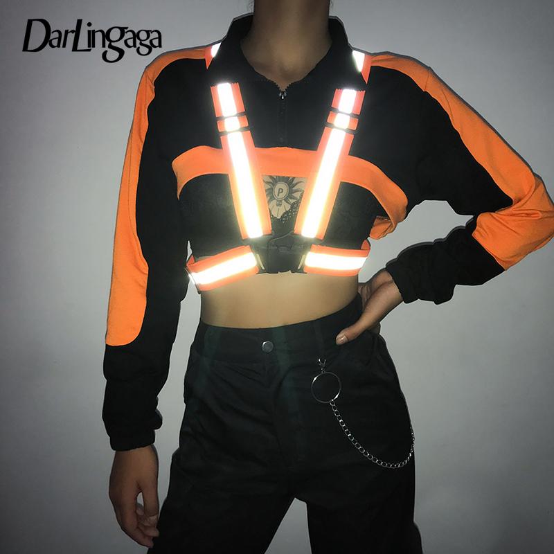

Darlingaga Neon Color Reflective Suspender Stripe Shoulder Strap Women Ornaments Streetwear Adjustable Cummerbunds Slim Fashion, Orange