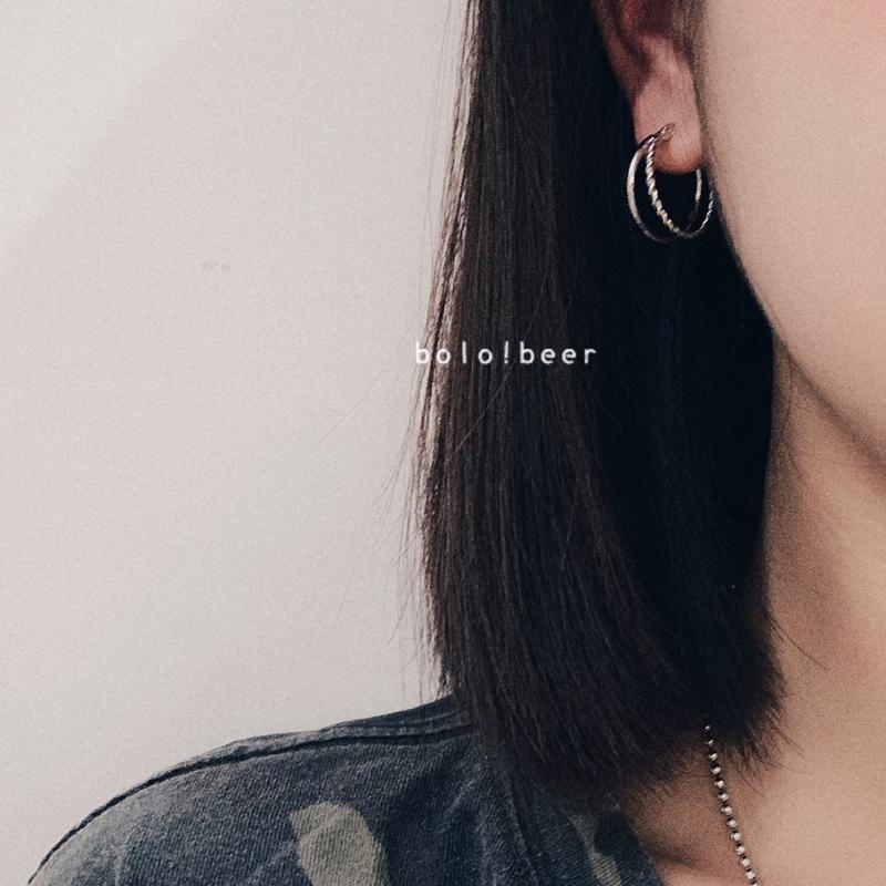 

925 silver port style simple personality cold wind double circle street men and women earrings earrings for women