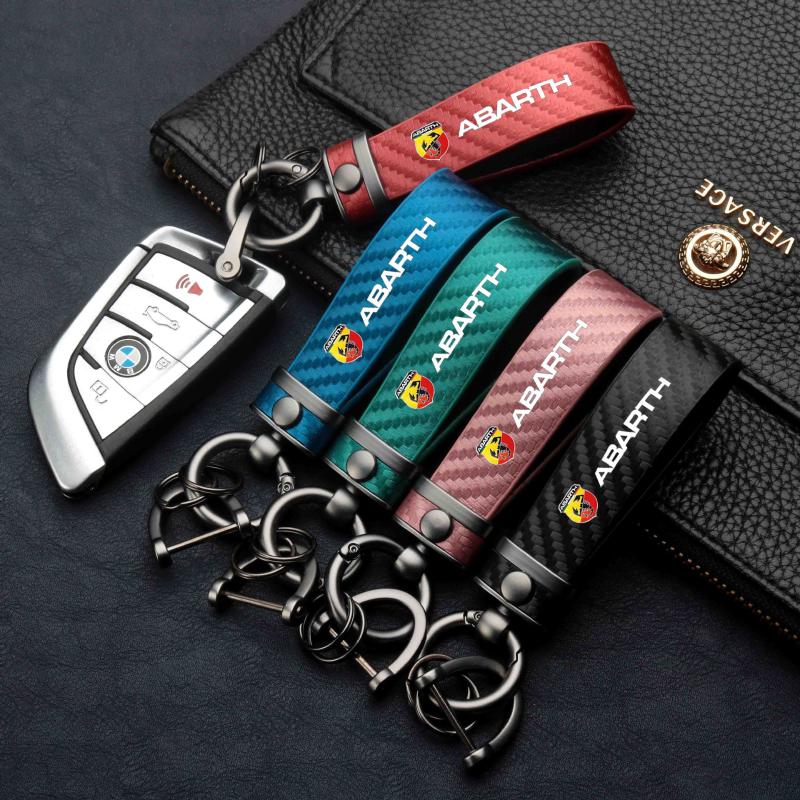 

Keychains High-Grade Carbon Fiber Pattern Car Keychain Logo Custom Keyring For Fiat Abarth 595 124 500 Accessories
