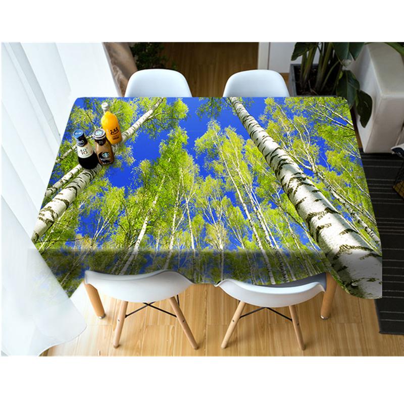 

3D Tablecloth Outdoor Scenery Tree and Sky Pattern Washable Cotton Cloth Thicken Rectangular and Round Wedding Table Cloth