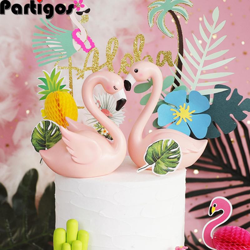 

1pcs Pink flamingo cake topper Happy Birthday Cake Decoration cupcake topper for Hawaii Party wedding dessert table decoration
