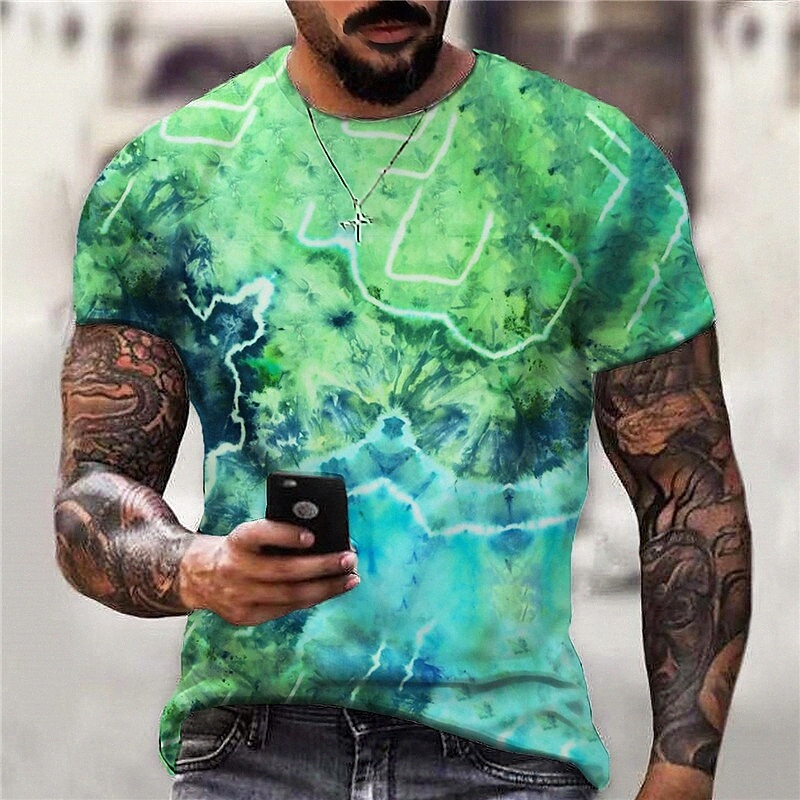 Men's T shirt 3D Print Graphic Tie Dye Crew Neck Daily Sports Print Short Sleeve Tops Casual Classic Designer Big and Tall Green Blue Purple-image-754685247