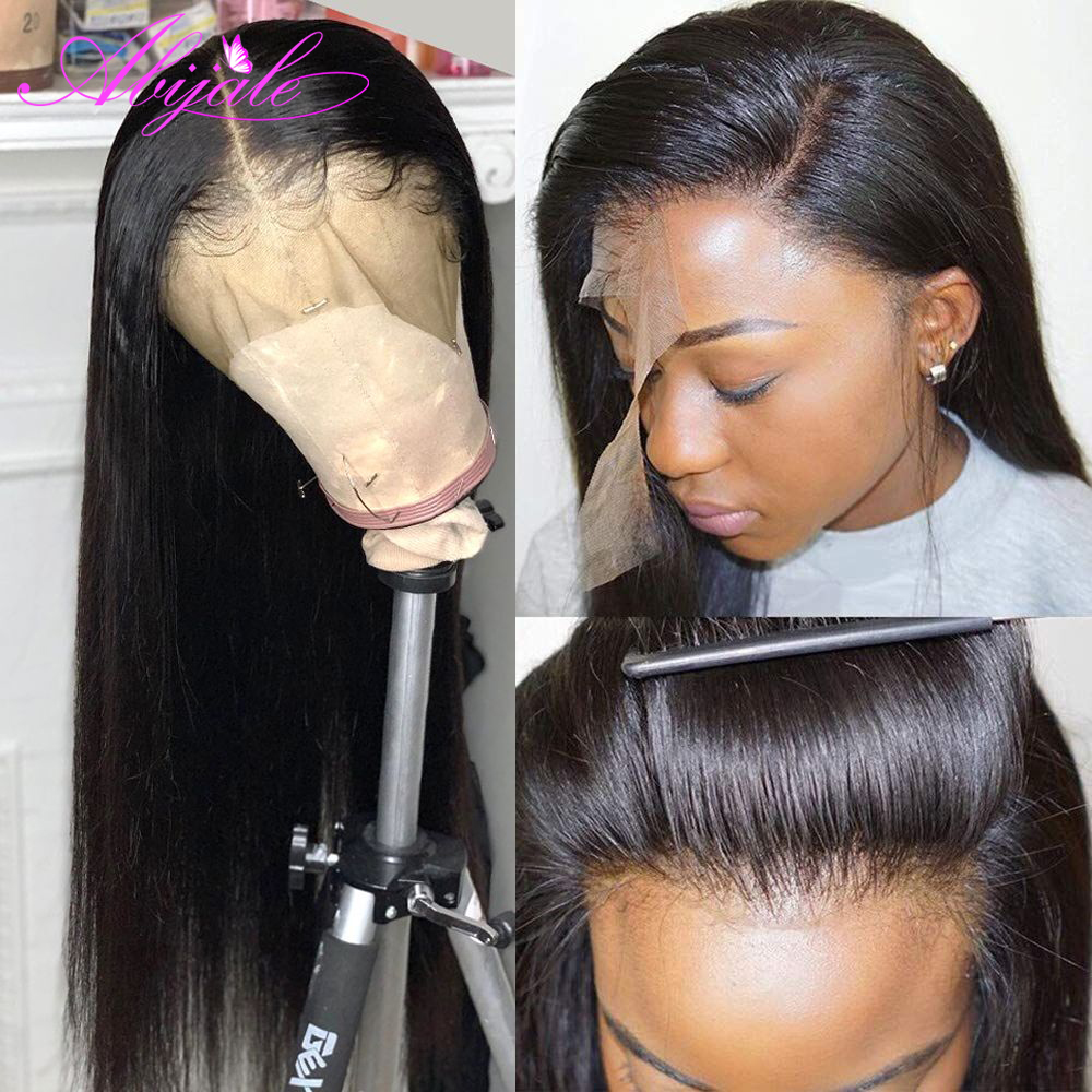 

Straight Lace Front Human Hair Wigs Abijale 13x4 Lace Front Wig PrePlucked 4x4 Closure Wig Remy Full Frontal, As pic