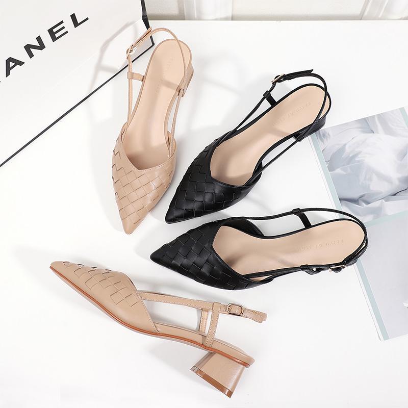 

2020 Summer Women Pumps Square High Heel Pointed Toe Slingbacks Sandals Solid Black Beige Office Lady Career Elegant Sexy Shoes1, 995-20-beige