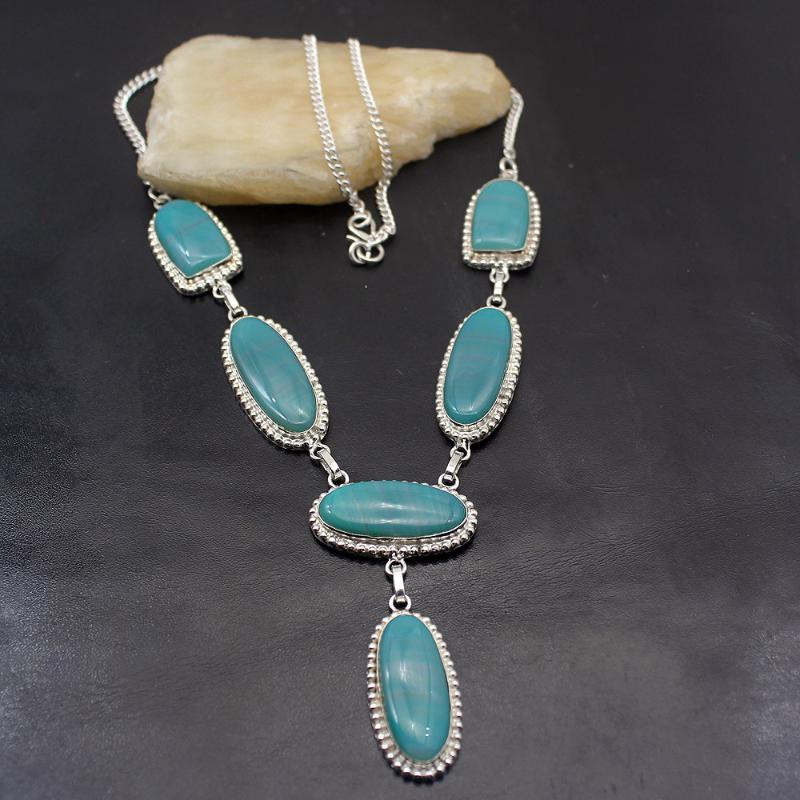 

New Arrival Green Botswana Agate925 Sterling Silver Color Pendant Necklace Women Jewelry 20 Inch TF844