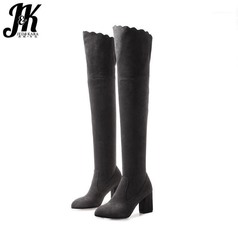 

JK High Heels Stretch Women Boots Round Toe Footwear Fashion Casual Female Boot Winter Shoes Women 2020 New Plus Size 431, Black short push