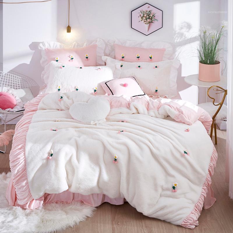 

4/7pcs Silk velvet Duvet Cover Sets King Queen Size Bedding Sets Pillowcases pink bed cover Bed Linen pillowcase for girls1