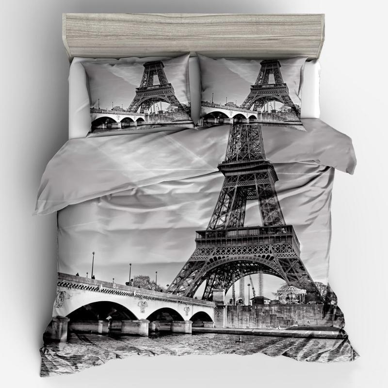 

Classic Paris Tower Bedding Set Duvet Cover  Full Queen King Size Bed Quilt Cover Pillowcase Home Textile Kids Touched1