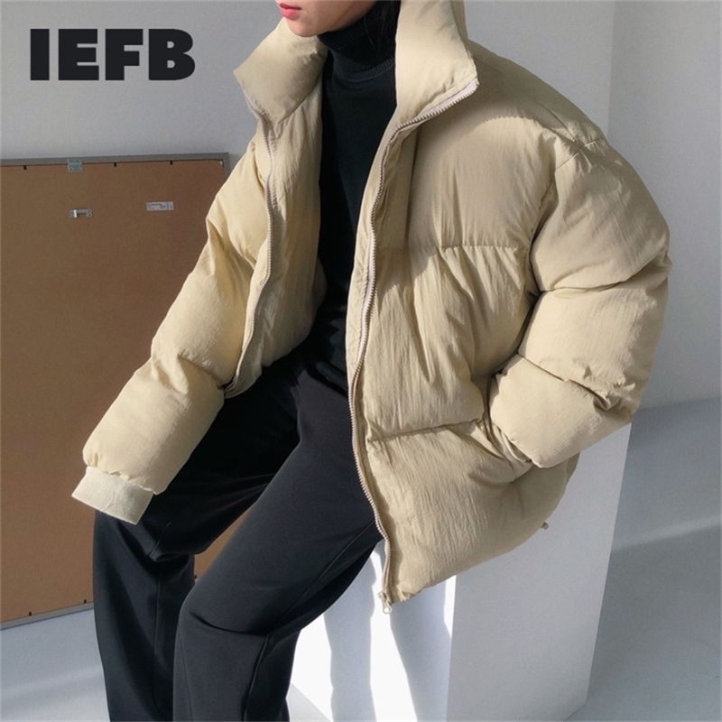 

IEFB / New Fashion Autumn Winter Jacket Men Solid Loose Casual Tide Thicken Stand Collar High Street Cotton Coat Male 9A478 201114, Black